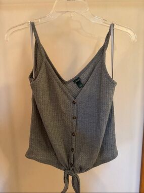 Wild Fable Gray Ribbed Button-Front Tie Tank Top